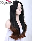 K'ryssma Ombre Brown Long Straight Synthetic Hair Machine Made Wigs 22inches Two Tone Black To Brown Natural Straight None Lace Wig Beautiful Looking Women's Full Wigs Heat Resistant