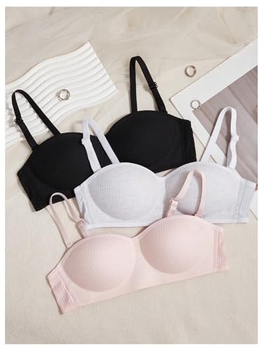 OYOANGLE Girl's Training Bras Padded Bralette with Adjustable Detachable Strap Strapless Bandeau Bra3