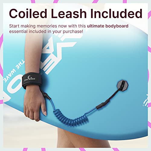 Own The Wave 37 Inch Body Board For Adults And Kids - Hdpe Slick Bottom & Eps Core - Light Weight Bodyboard Perfect For Surfing - Comes With Coiled Leash And Swim Fin Tethers (Blue & White) #TOP3