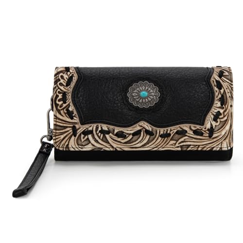 Wristlet Wallets for Women Western Wristlet Purse with Detachable Floral Tooled Concho Collection