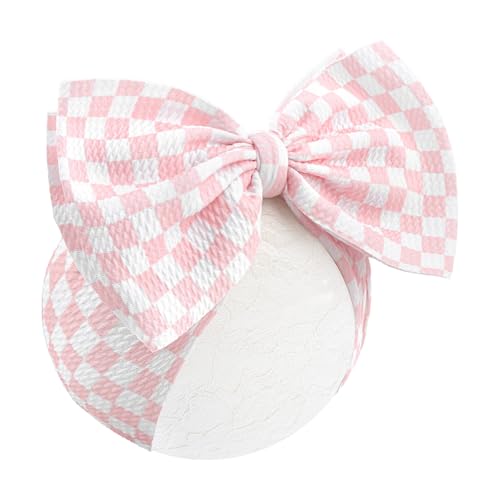 Image of YanJie 7’’ Pink Checkered Bow for Baby Girl Racing Bows Plaid Headbands for Newborns Infants Toddlers Two Fast Birthday Girls Hair Accessories
