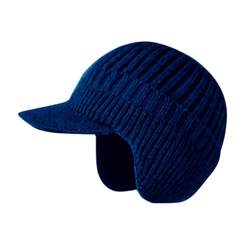 SHINROAD Gorro de lana acogedor para hombre, gorro de punto de invierno con ala corta, protección auditiva gruesa a prueba de viento, mantiene el calor, gorro de abuelo elástico para exteriores, azul