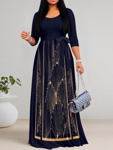 Image of Women's 3 /4 Sleeve Maxi Dress with Pockets