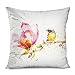 Copri Cuscini Uccelli Dell'Acquerello Sull'Albero Fiori Rosa Primavera Fiore Giallo Copricuscini Astratta Federe per Divano, Sedia, Letto, 45X45Cm