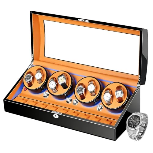 Watch winder XXL con motor 10dB y pantalla LED para organizar 8 relojes rotativos en vitrina