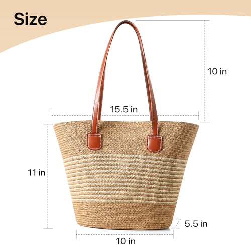 Image of Straw Bags For Women | Travel Straw Totes Bag, Summer Woven Shoulder Bag Handbag