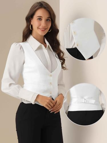 Chaleco vintage para mujer estilo steampunk jacquard blanco XL con bolsillos 2