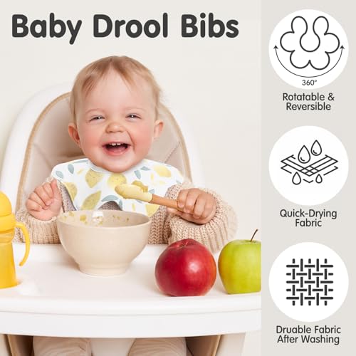 Image of JaGely 12 Pack 360 Rotate Cotton Baby Bibs Soft Absorbent Newborn Drooling Bib for Teething and Feeding, Unisex Toddler Baby Bibs Waterproof Snap Cotton Infant Drool Burp Cloth for Infant 0-12 Months