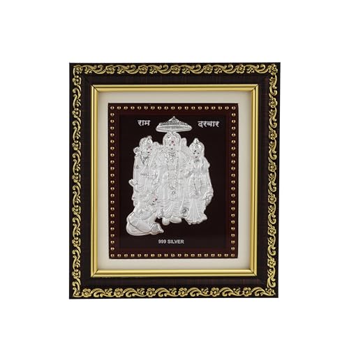 Image of 999Pure Silver Ramdarbar Photo Frame for Home & Office | Premium Silver | PoojaRoom & Wall Decor | Wedding & Festival Gifts | Certificate Included | Tabletop Size 5.5x5 inch