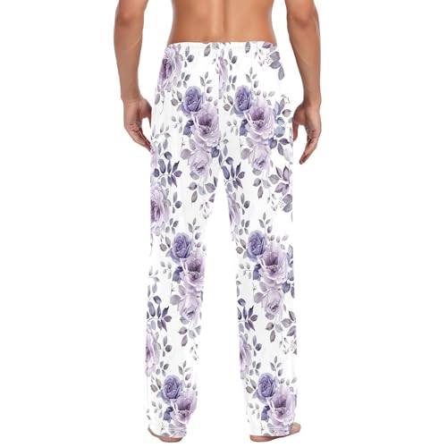 Purple Camellia Men's Pajamas Pants Cotton Sleep Bottoms Pants Lounge Sleepwear - S3