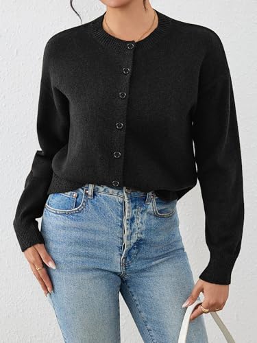 Image of Ibeauti Cropped Cardigan Sweaters for Women 2026 Trendy Spring Y2k Outfit Long Sleeve Button up Open Front Short Knit Sweater