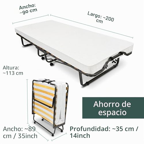 Miniatura 2 de Beautissu Cama Plegable 90x200 Cm Mueble Cama Adatible Invitados Foldable Bed Camas Plegables Colchón De Espuma Portatil Estructura Metálica - Ideal Para Una Invitado