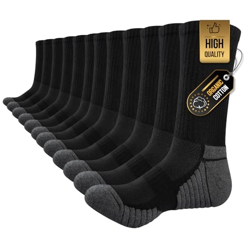 TANSTC Calcetines Hombres Mujeres 43-46 Antideslizante Antiampollas Invierno Verano Altos calcetines deporte Algodón Ciclismo Futbol Running Senderismo Trekking Skate Largos 6 Pares L
