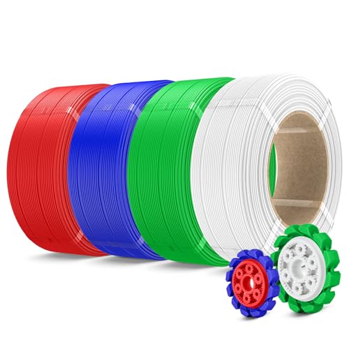 Image of SUNLU PLA+2.0 3D Printer Filament Refill 1.75mm, 4 Packs, 4KG | Stronger PLA+ Filament, No Spool Refill, Compatible with Bambu Lab 3D Printers, White+Green+Klein Blue+Red