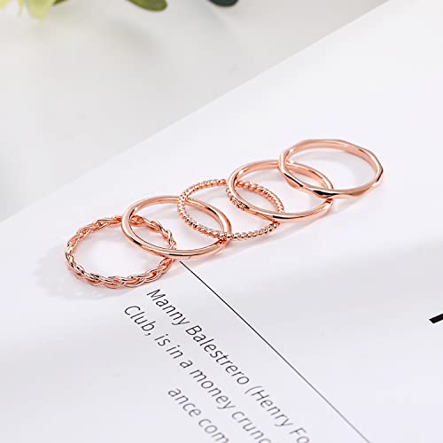 Zoeray 5 Pcs 14K Gold Plated Stacking Rings For Women Thin Gold Stackable Band Ring No Tarnish Simple Knuckle Rings Filled Rose Gold Silver Gold Rings Set Size 5-10 #TOP6