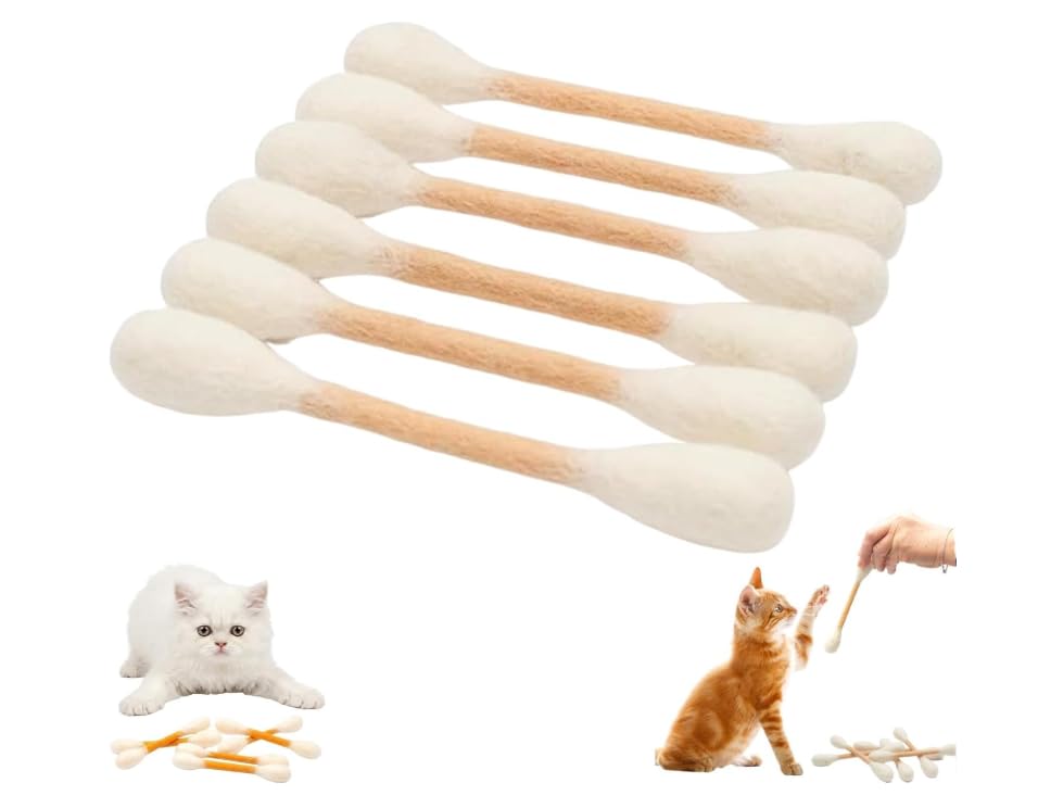 6PCS Cotton Swabs Cat Toys with Catnip Long-Lasting Chew and Kicker Toy for Cats Durable Big Kitten Chew Dental Teething Ropes for Exercise Boredom Relief (Beige)