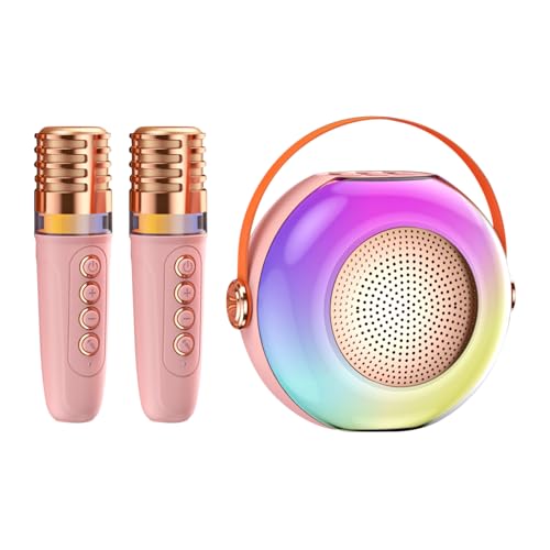 Machine de karaoké pour - Petite Machine de karaoké | Haut-Parleur Portable | LED Lights Music Player avec Deux Microphones | Chant sonore pour la Famille Qui Collecte Les Adultes et Les