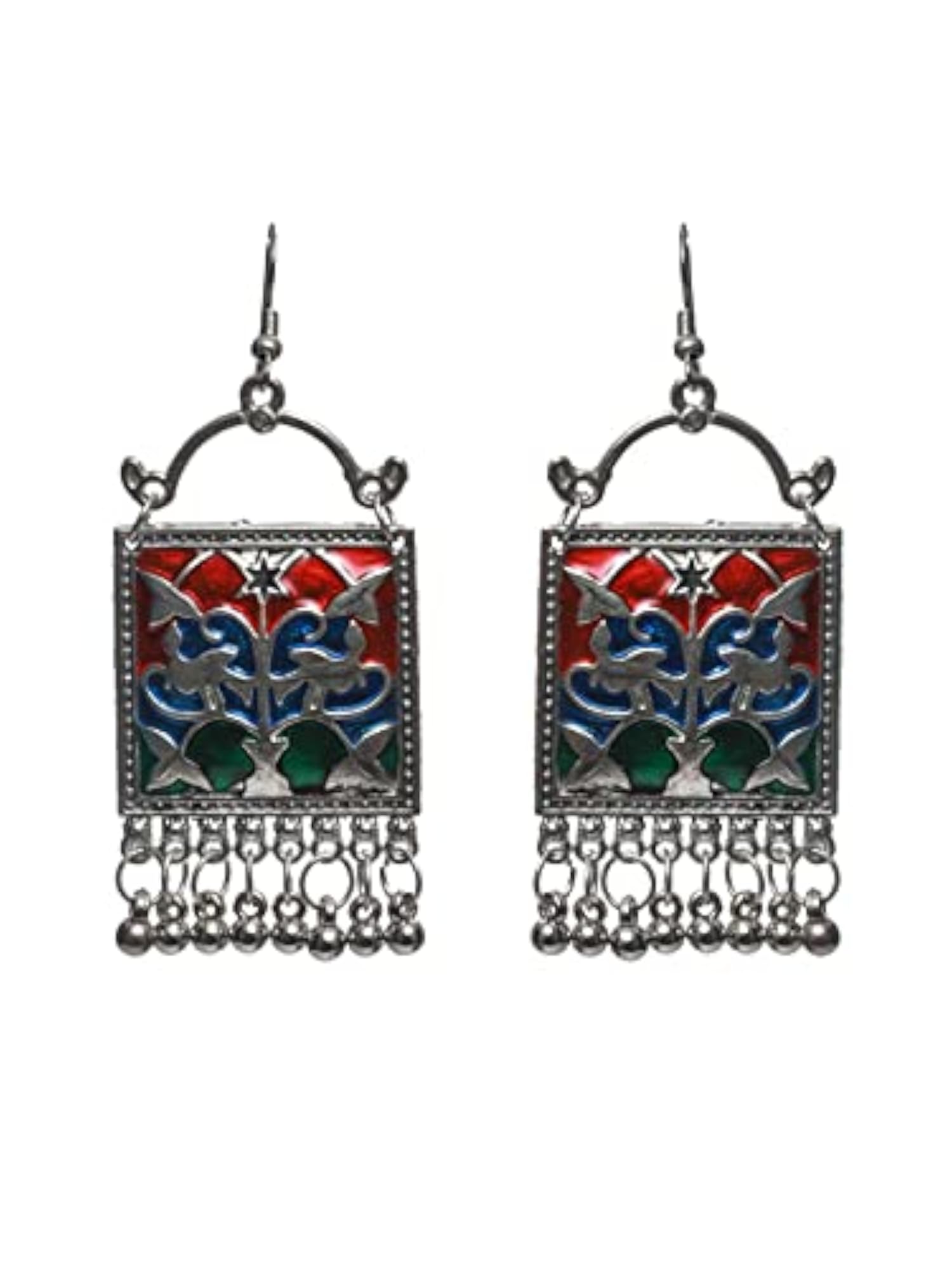 Oxidised Multicolor Square Tasseled Jewellery Set, Vibrant Style