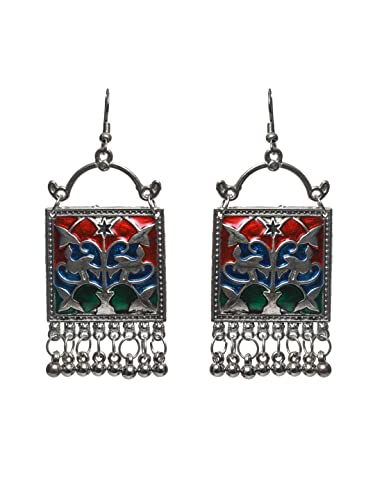 Oxidised Multicolor Square Tasseled Jewellery Set, Vibrant Style