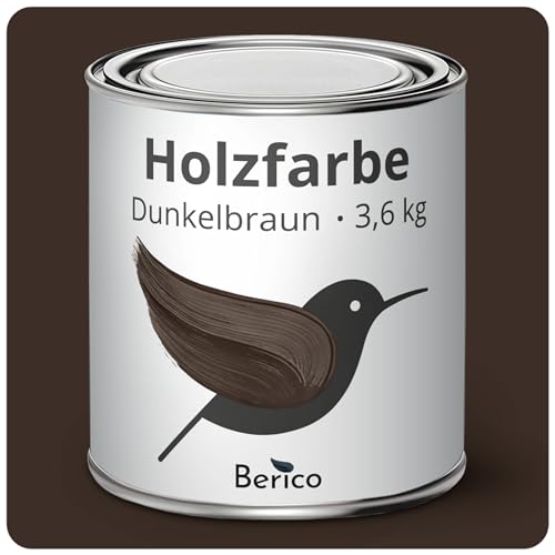 Berico Holzfarbe - Dunkelbraun - 3,6 Kg - 4in1 Premium Holzlack inkl. Grundierung & Decklack - Für Innen und Außen - Robust & Wetterfest