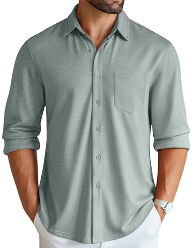 COOFANDY Men's Casual Shirts Long Sleeve Button Up Travel Office Slim Fit Shirts Light Blue