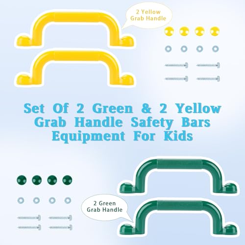 4PCS Playground Safety Handles for Kids, Plastic Swing Set & Climbing Frame Hand Grips, Plastic Grab Bars Playground Accessories Equipment for Indoor Outdoor Jungle Gym, Climbing Frame,Yellow+Green - Thumbnail 6