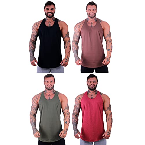 Kit 4 Regatas Longline Masculina Cavada MXD Conceito Treino Academia Musculação Sem Estampas Lisa (G