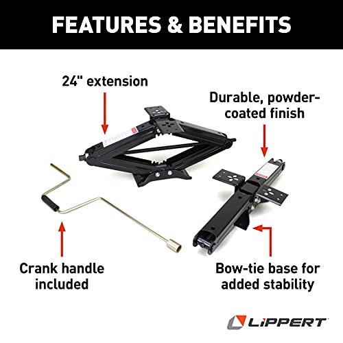 Lippert Manual RV Scissor Jacks Kit 2-Pack for RV Travel Trailer Campers, Utility Trailers, 24" Extended, 5,000 lbs. Load Capacity Per Jack, Stable Base, 4-1/4" Retracted, Crank Handle - 285326 by Lippert Components - Image 3