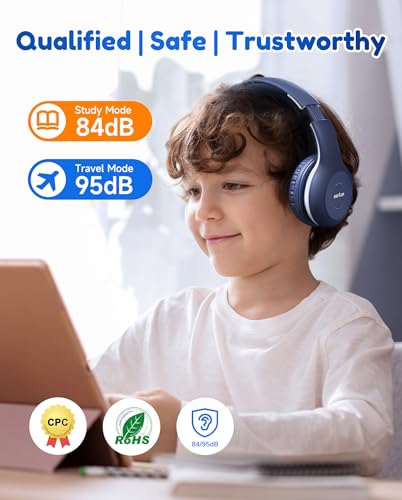 EarFun Bluetooth Kopfhörer Kinder, 85/94dB Lautstärkeregelung, HiFi Sound, HD-Mikrofon, 40 Std Akku, Faltbare, Einstellbar, Kopfhörer Kabellos Bluetooth Kinder für Schule/Reise, Blau