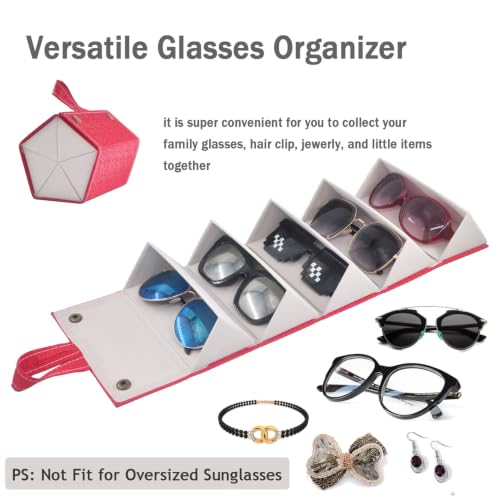 Image of Kenpal Sunglasses Storage Organizer Holder Foldable Travel Case with 5 Slot Compartments for Multiple Glasses