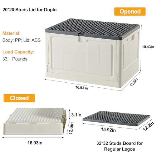 Toy Box Toy Chest with Building Lid for Duplo Blocks,38 Qt.Foldable Storage Bins with Drawing Board,36L Lego Storage Box for Boys and Girls,Lego Storage Organizer(1 PACK Pink) - Thumbnail 7