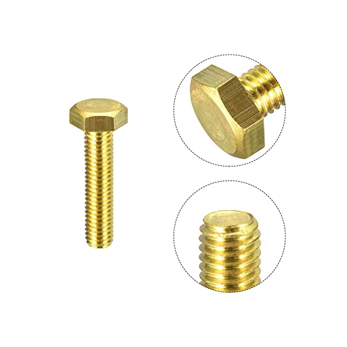 Image of uxcell Brass Hex Bolts, M8x35mm 3pcs Fully Thread Grade 4.8 Solid Brass Hexagon Head Bolt Machine Screws for Machinery