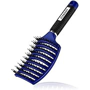 FIXBODY Boar Bristle Hair Brush - Curved & Vented & Oversize Design Detangling Hair Brush for Women Long, Thick, Curly and Tangled Hair Blow Drying Brush(Blue)