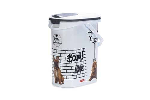 Curver Contenedor de comida para mascotas 4Kg/10L, Sellado de goma antiolores, Decorado perros,19 x 30 x 35 cm