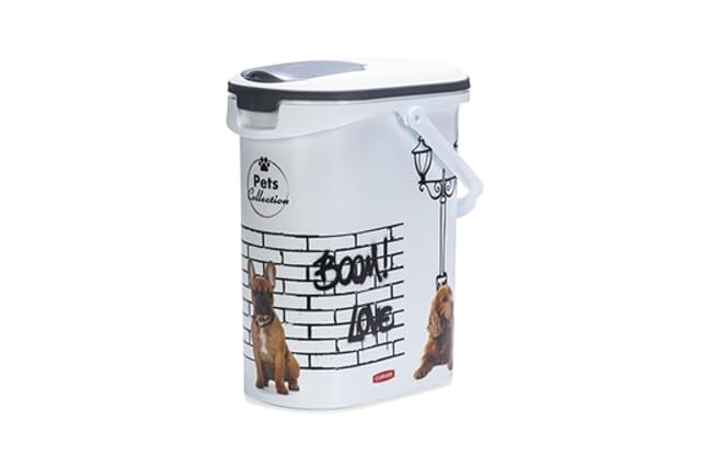 Curver Contenedor de comida para mascotas 4Kg/10L, Sellado de goma antiolores, Decorado perros,19 x 30 x 35 cm