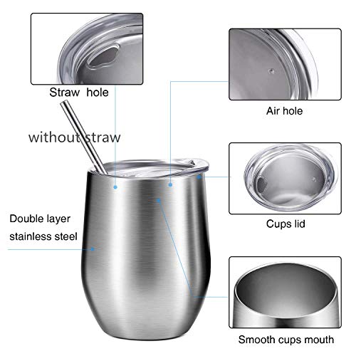 Gteller Copo de vinho de aço inoxidável de 340 g com tampa, caneca de viagem com isolamento de pared