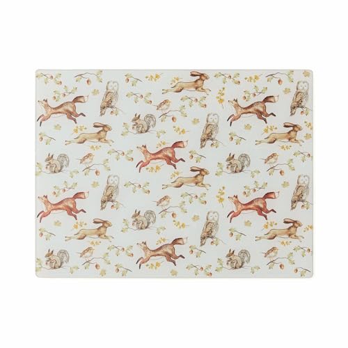 Cooksmart Forest Fable - Tagliere in vetro temperato progettato in Gran Bretagna, protezione da cucina ispirata al bosco, superficie durevole e resistente al calore, lavare solo a mano