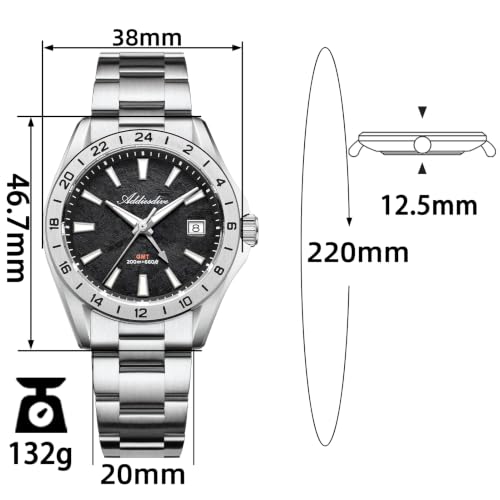 ADDIESDIVE 200m Waterproof GMT Watch Date Display Sapphire Crystal Analog