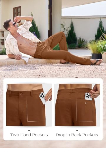 Image of Willit Men's Linen Pants Casual Linen Dress Pants Beach Summer Lightweight Trousers 28 inch 30 inch 32 inch