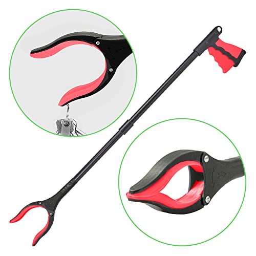 Grabber Reacher Tool, Long 32 Inch Aluminum Foldable Pick Up Stick, Strong Grip Magnetic Tip For Store Shelves, Lightweight Trash Picker Claw Reacher Grabber Tool For Elderly - By Luxet (Red) #TOP1