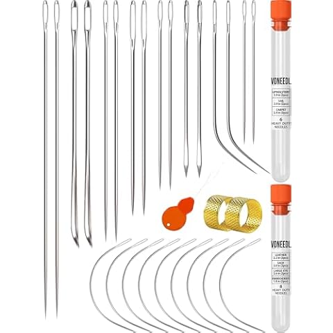 VONEEDL Heavy Duty Hand Sewing Needles Set - 25 Straight and Curved Hand Sewing Needles for Upholstery, Leather, Carpet, Canvas Repair and Sail Crafts Cover