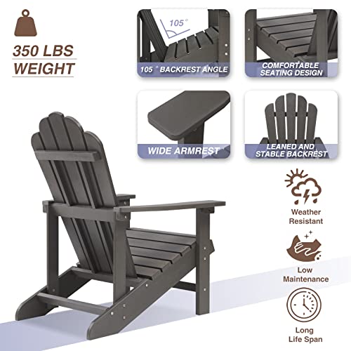 Image of Psilvam Classic Adirondack Chair, Standard-Sized Poly Lumber Fire Pit Chair, 350Lbs Support Weather Resistant Patio Chairs for Garden, Party, Beach(Grey)