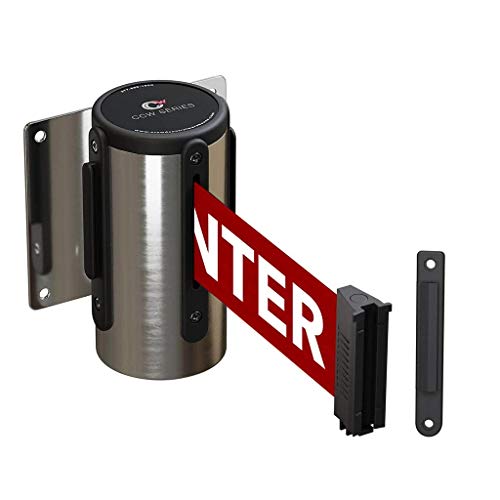 Crowd Control Wall Mount Retractable Belt Barrier, 11 ft, red