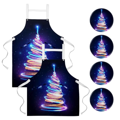 Lot de 2 tabliers de cuisine avec 4 broches sapin de Noël