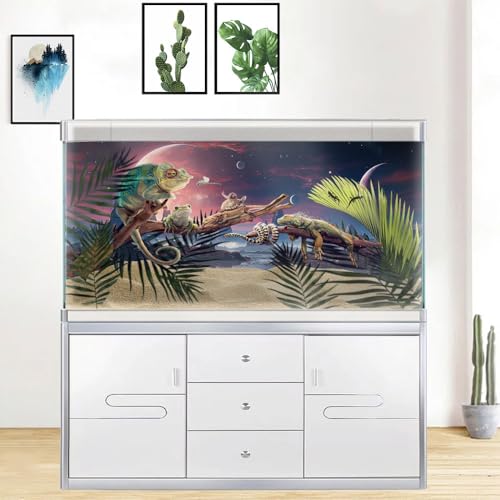 Image of 24X12IN Cosmic Spaceterrarium Background, Cool Parallel Space Themed Aquarium Reptile Habitat Background, Red Moon Aquarium Background with 10EVA Double-Sided Tape