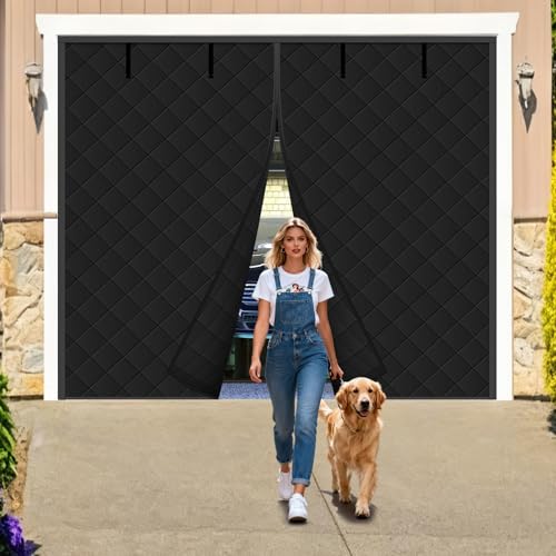 Magnetic Garage Door Curtain for Winter 9x7ft Door Insulation Kit for Car Garage Thermal Insulated Doorway Screen Cover Black Waterproof Windproof Thicken Polyester Oxford Fabric