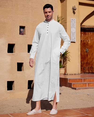 YAOHUOLE Muslim Thobe for Men Button down Mens Caftans Big and Tall Mens Arab Thobe with Pocket2