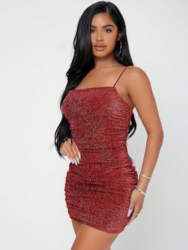 Image of Floerns Women's Glitter Sleeveless Ruched Party Clubwear Bodycon Mini Dress