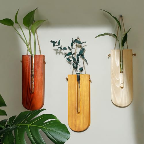 3 Pack Wall Planters for Indoor Plants, Wooden Hanging Planter, Propagation Station, Wooden Pocket Vase, Wood Wall Decor for Living Room Bedroom Bathroom - Thumbnail 7