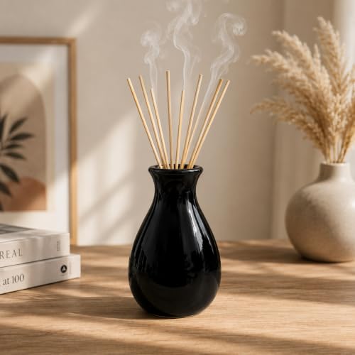 Pure Source India Black Ceramic Bud Vase, Small Glossy Decorative...